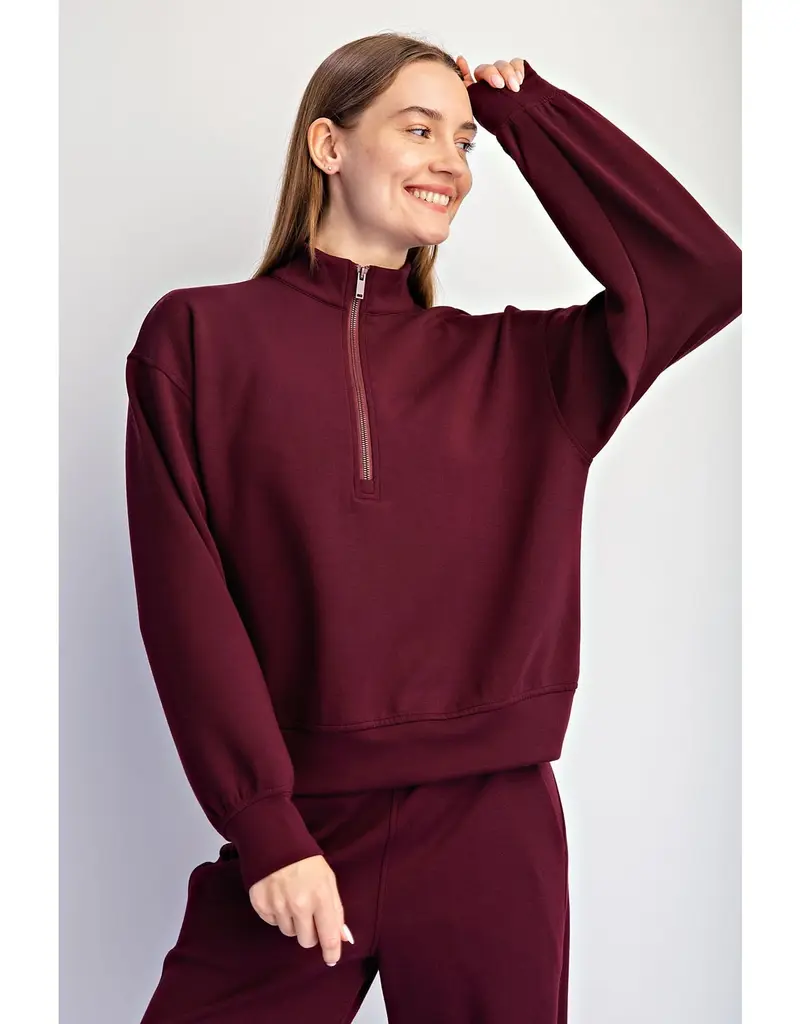 509 Broadway Modal Scuba Quarter Zip Long Sleeve Top