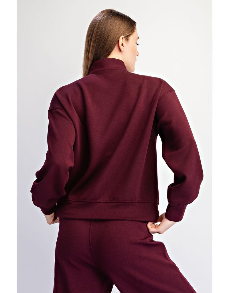 509 Broadway Modal Scuba Quarter Zip Long Sleeve Top