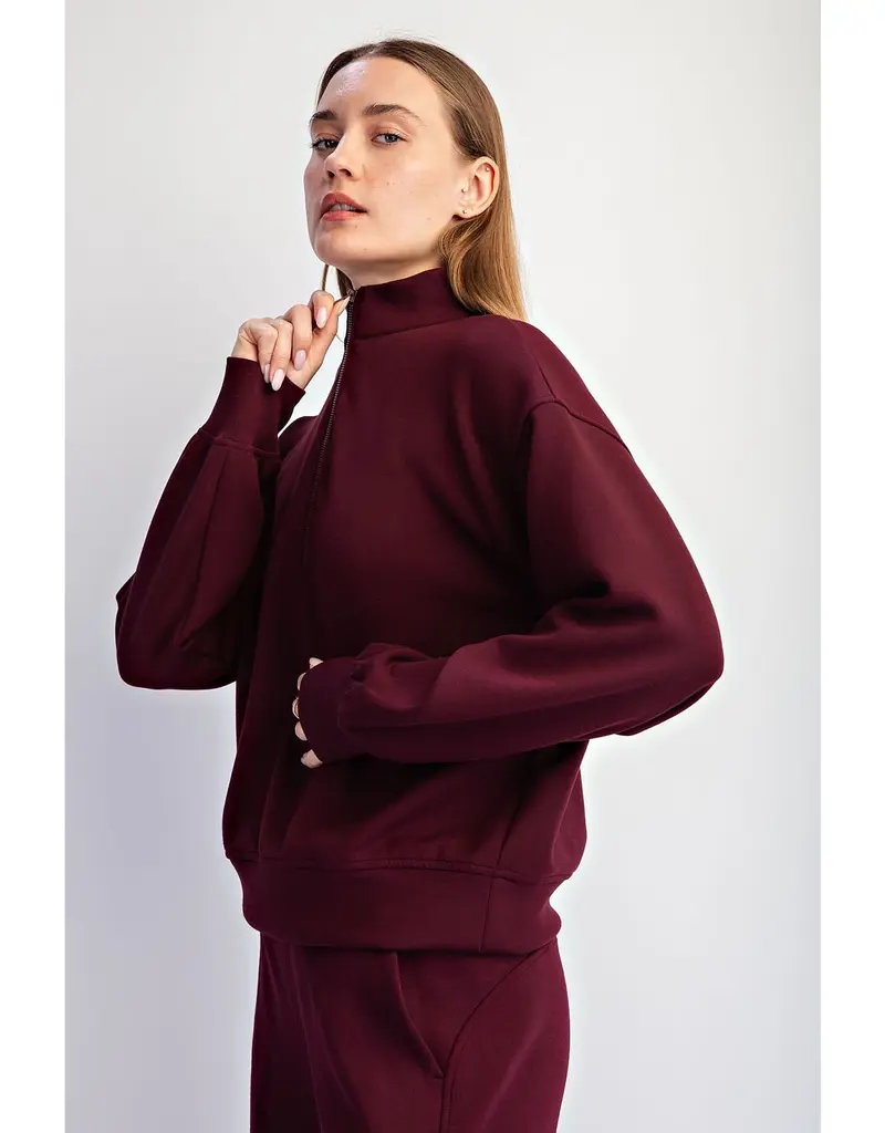 509 Broadway Modal Scuba Quarter Zip Long Sleeve Top