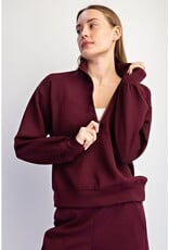509 Broadway Modal Scuba Quarter Zip Long Sleeve Top