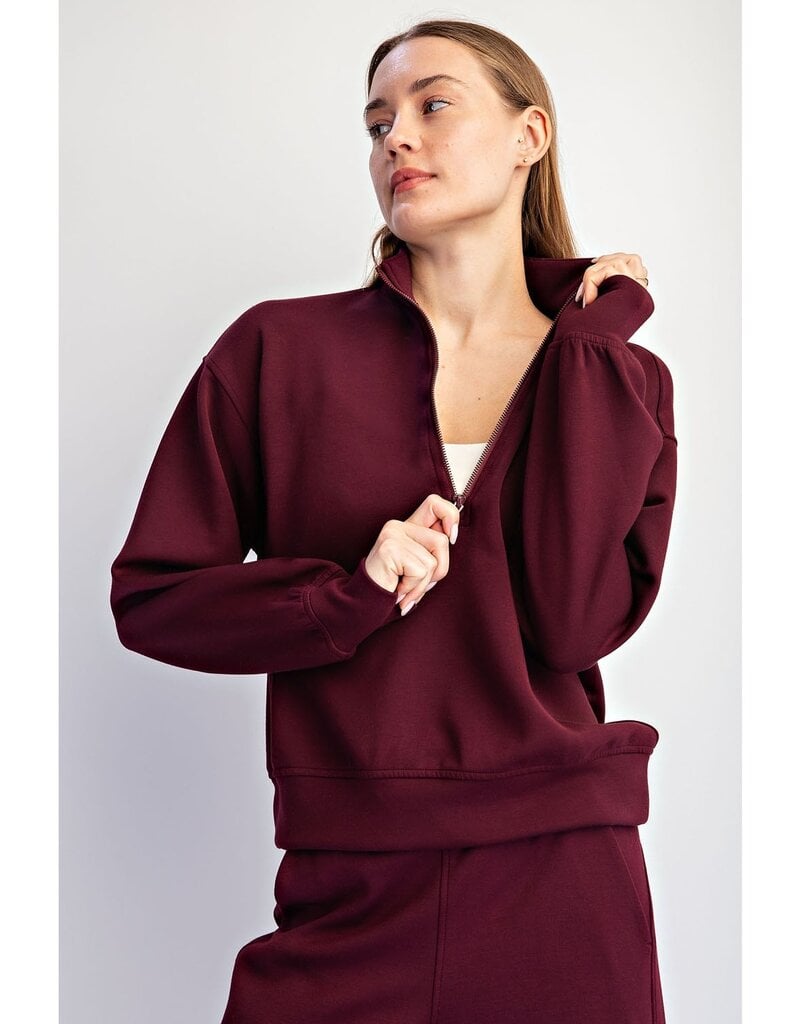 509 Broadway Modal Scuba Quarter Zip Long Sleeve Top