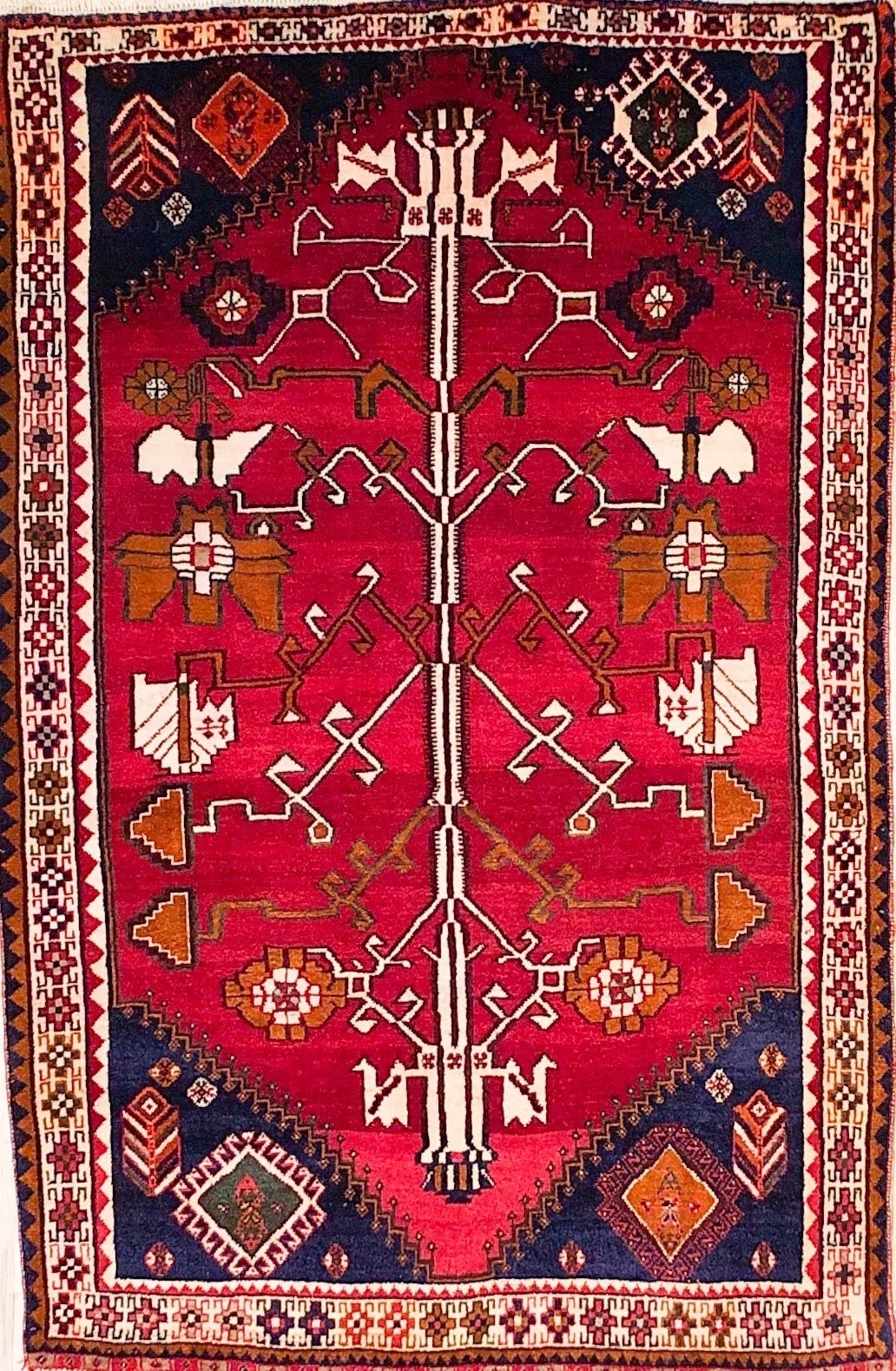 Red Tribal 3'3 X 4'8 Ft Shiraz Oriental Area Rug