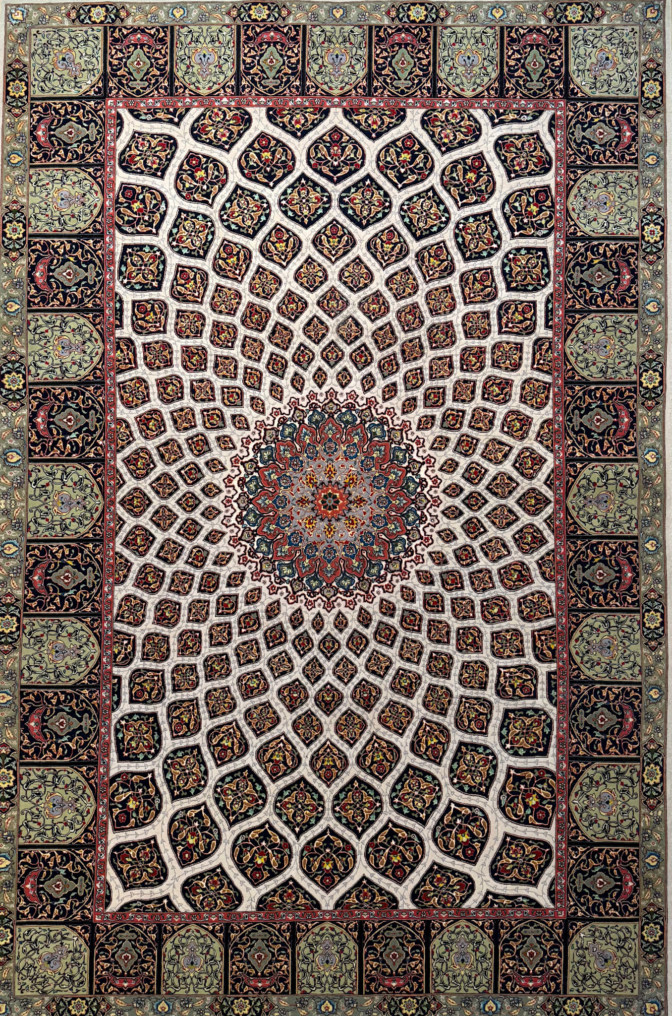 Persian Tabriz Silk Wool Rug 7x10 Ghombad Hand Knotted Shabahang