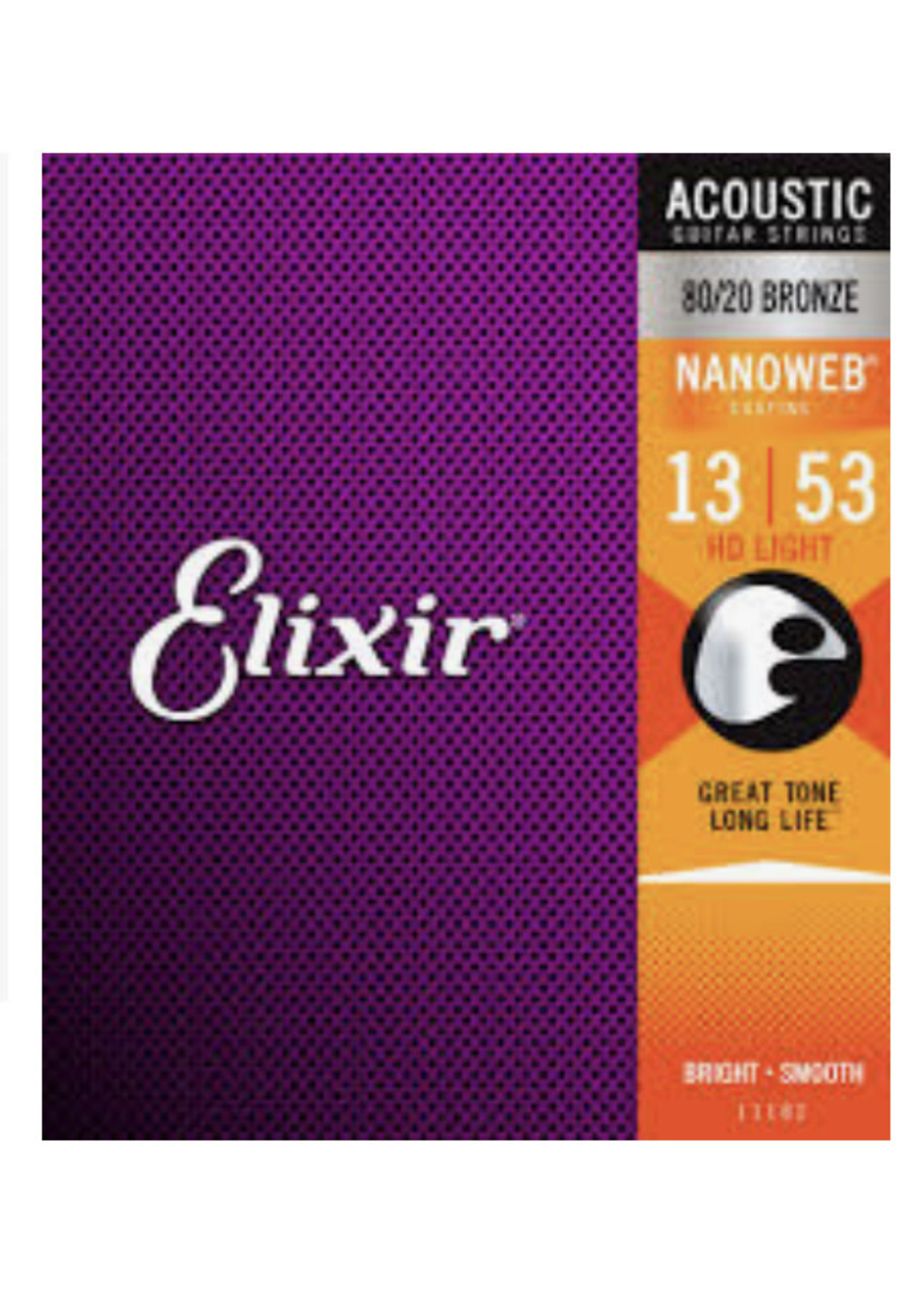 Elixir Elixir Nanoweb 80/20 Bronze 13/53- HD Light Acoustic Guitar Strings