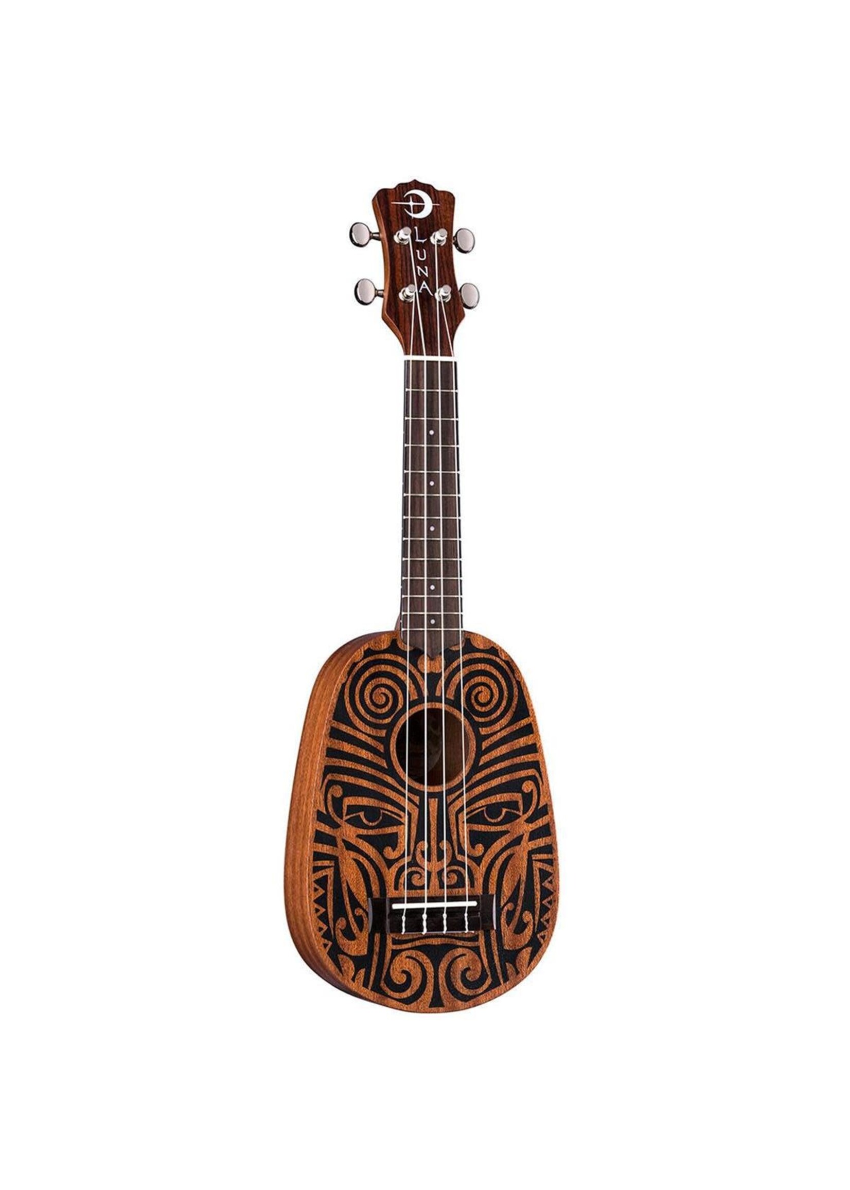LUNA Luna Uke Tribal Pineapple Mahogany Acoustic Ukulele, 12 Frets, C Shape Neck, Rosewood Fingerboard, Satin Natural