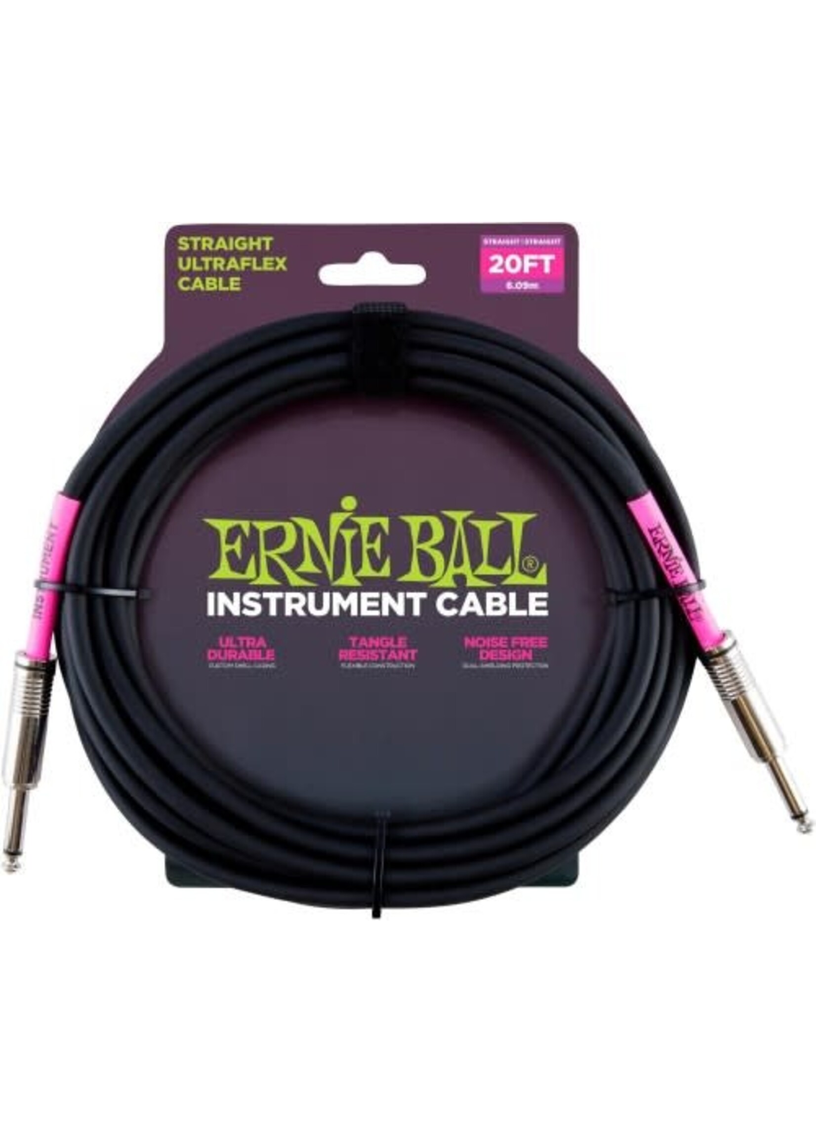 Ernie Ball 20' Straight/Straight Instrument Cable - Black