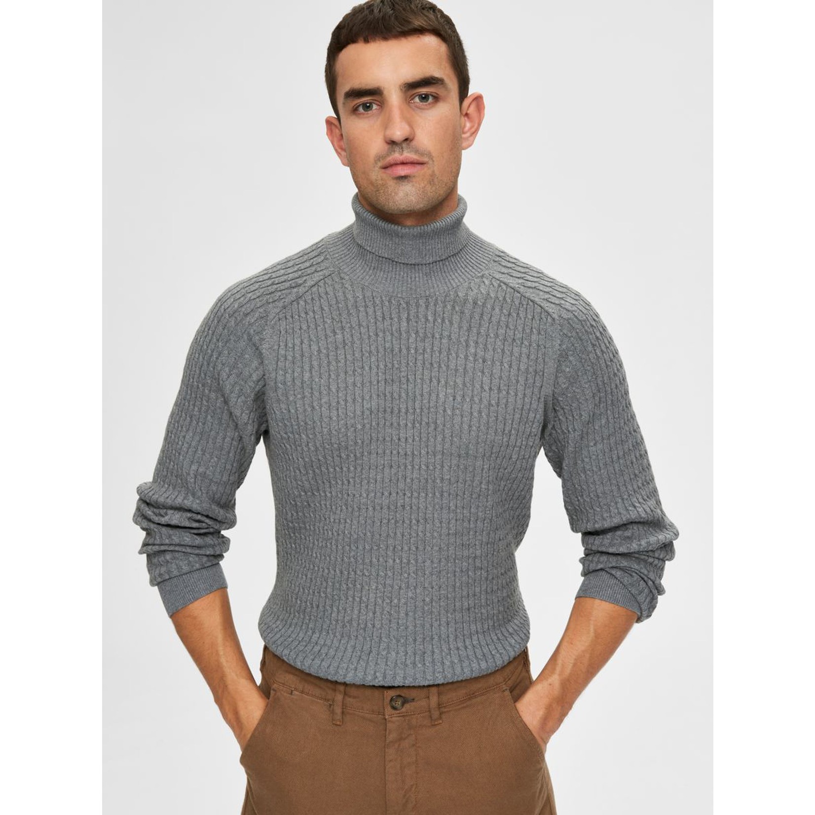 Selected Homme Selected 16069113 Carlos Roll Neck Sweater - Medium Grey Melange