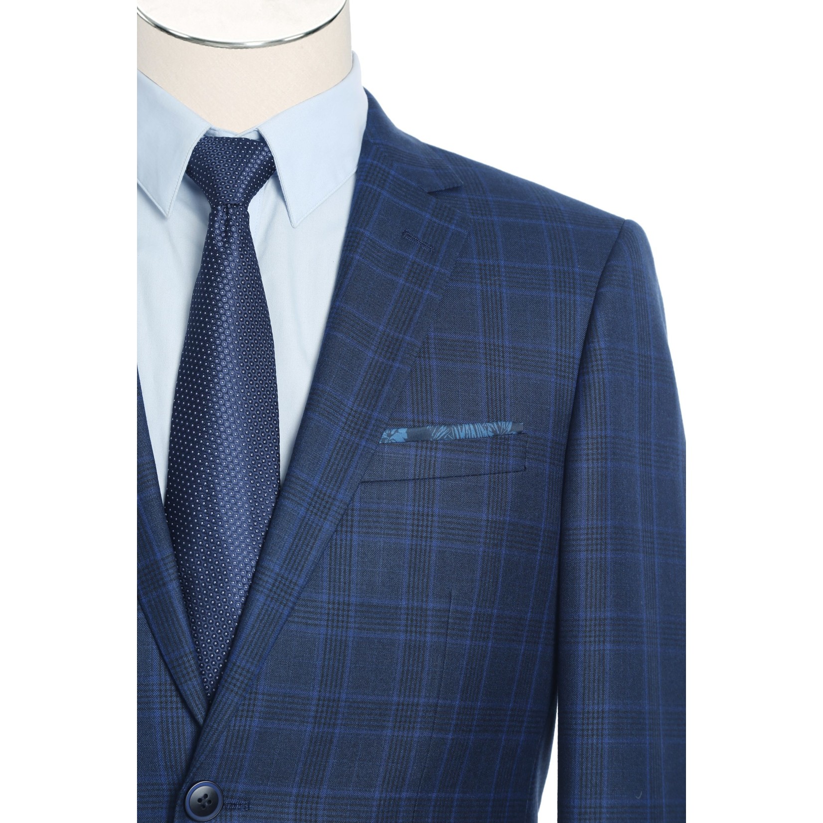 Renoir Renoir Slim Fit Suit 292-4 Blue Plaid