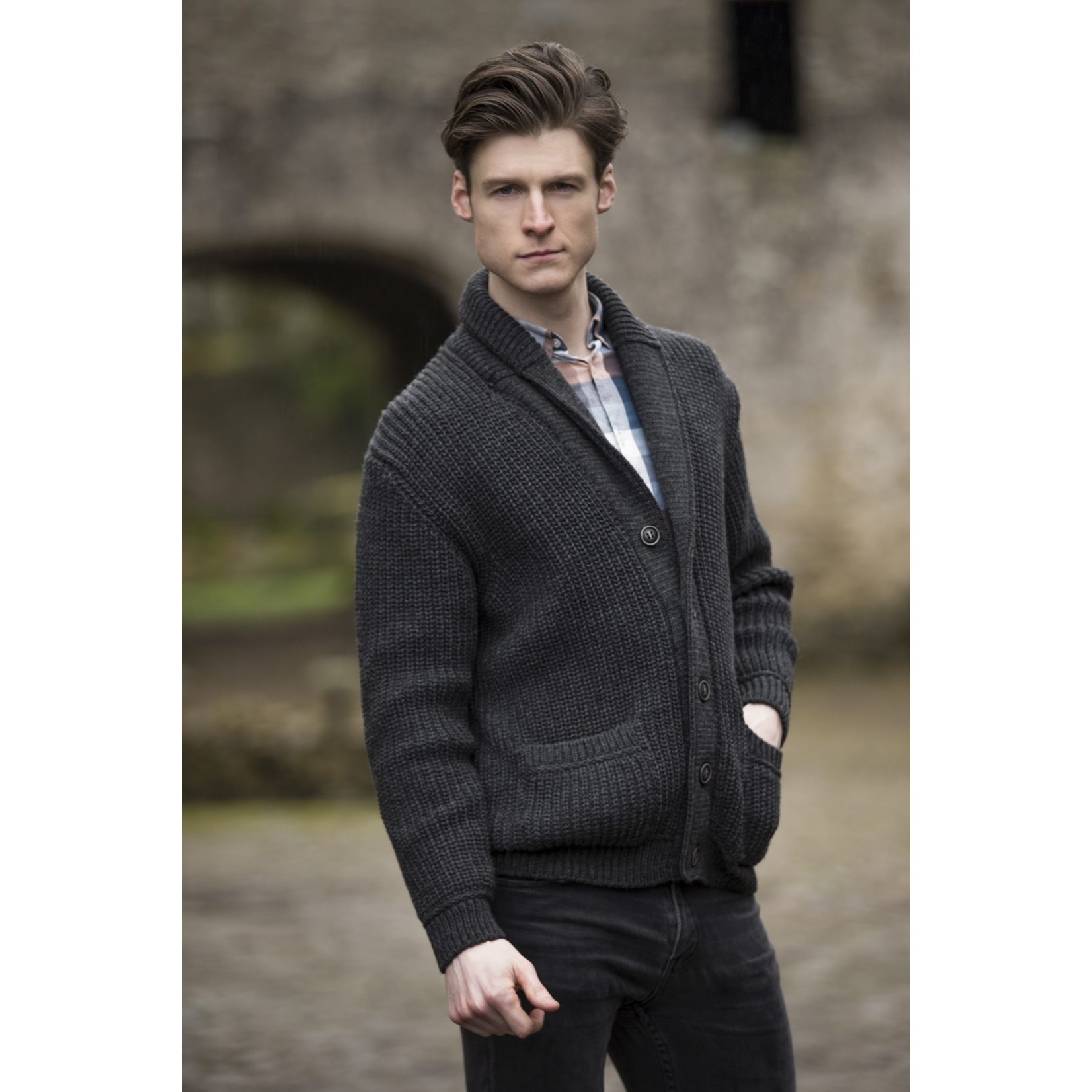 Men's Shawl Collar Cardigan ~ Aran Craft Irish Sweater