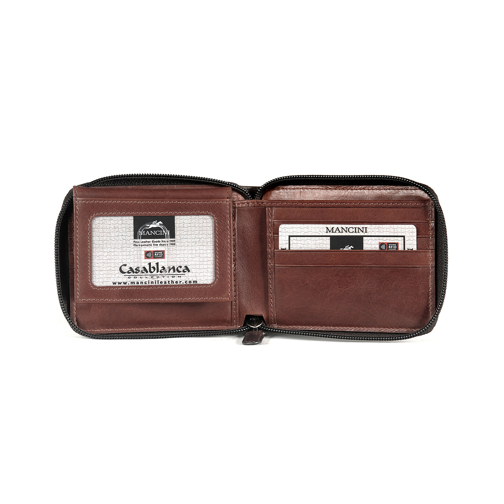 Mancini 8700159 Zippered Wallet Removable Passcase Brown