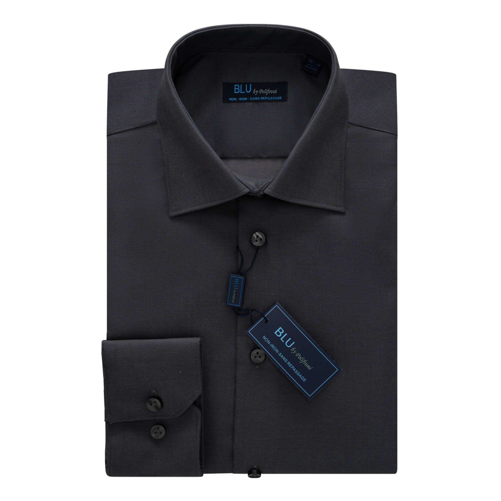 BLU-360 by Polifroni Non-Iron Dress Shirt 34 Charcoal