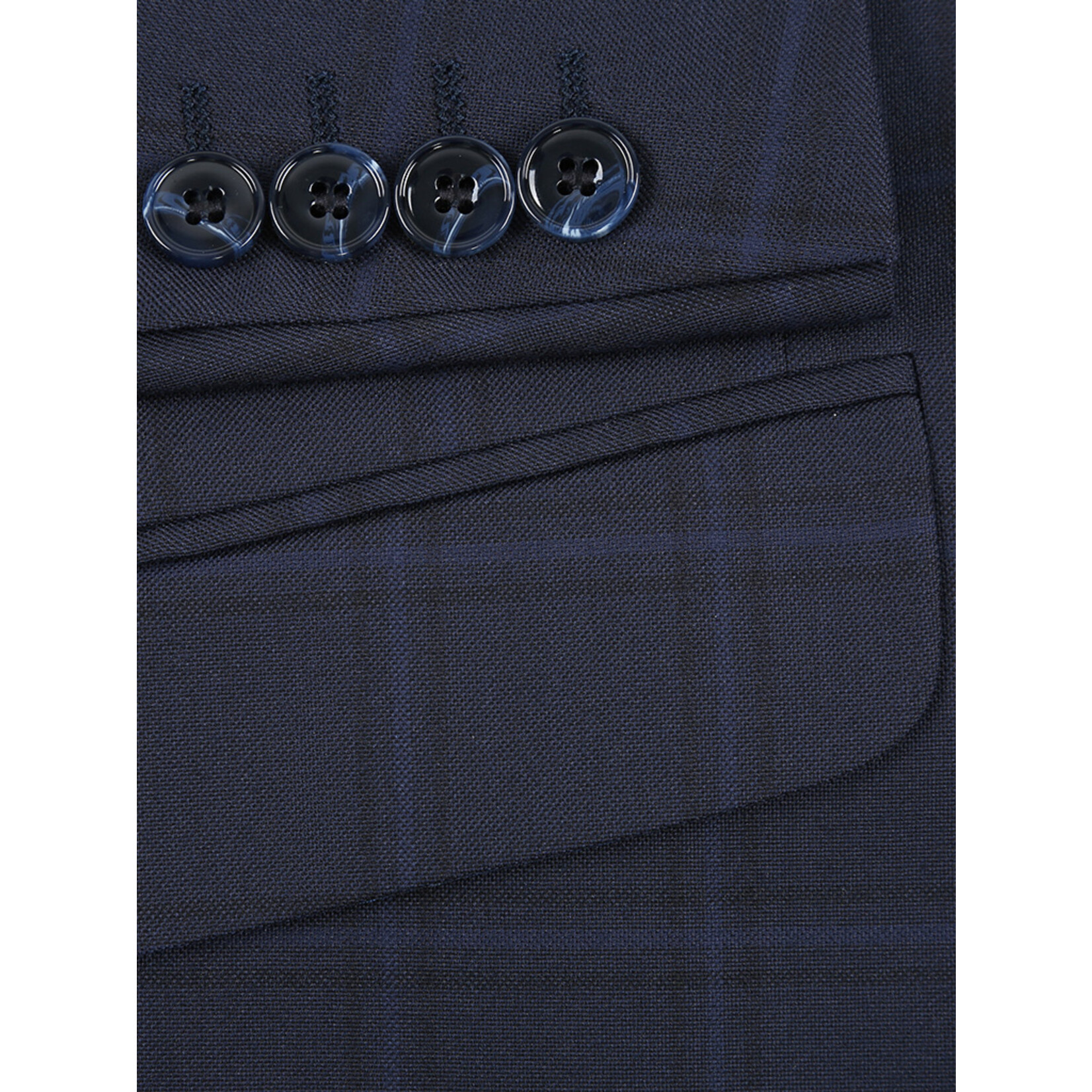 Renoir Slim Pattern Suit 242-13 Navy Plaid Web Only