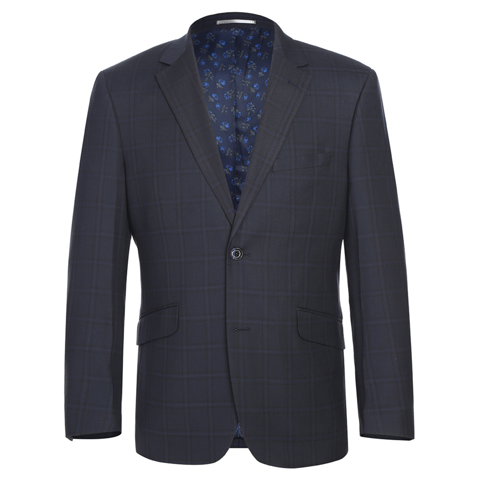 Renoir Slim Pattern Suit 242-13 Navy Plaid Web Only