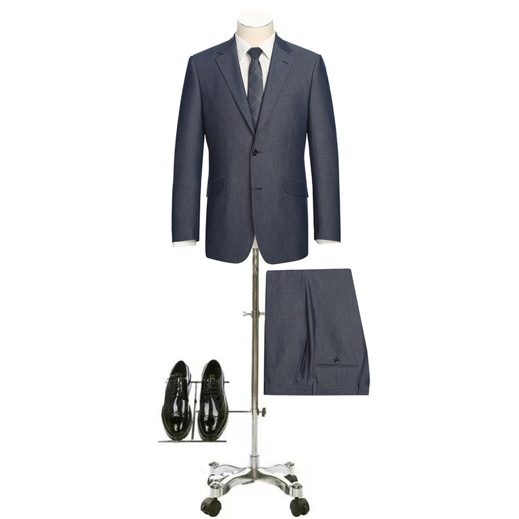 Renoir Slim Pattern Suit 242-16 Blue/Grey Neat Web Only