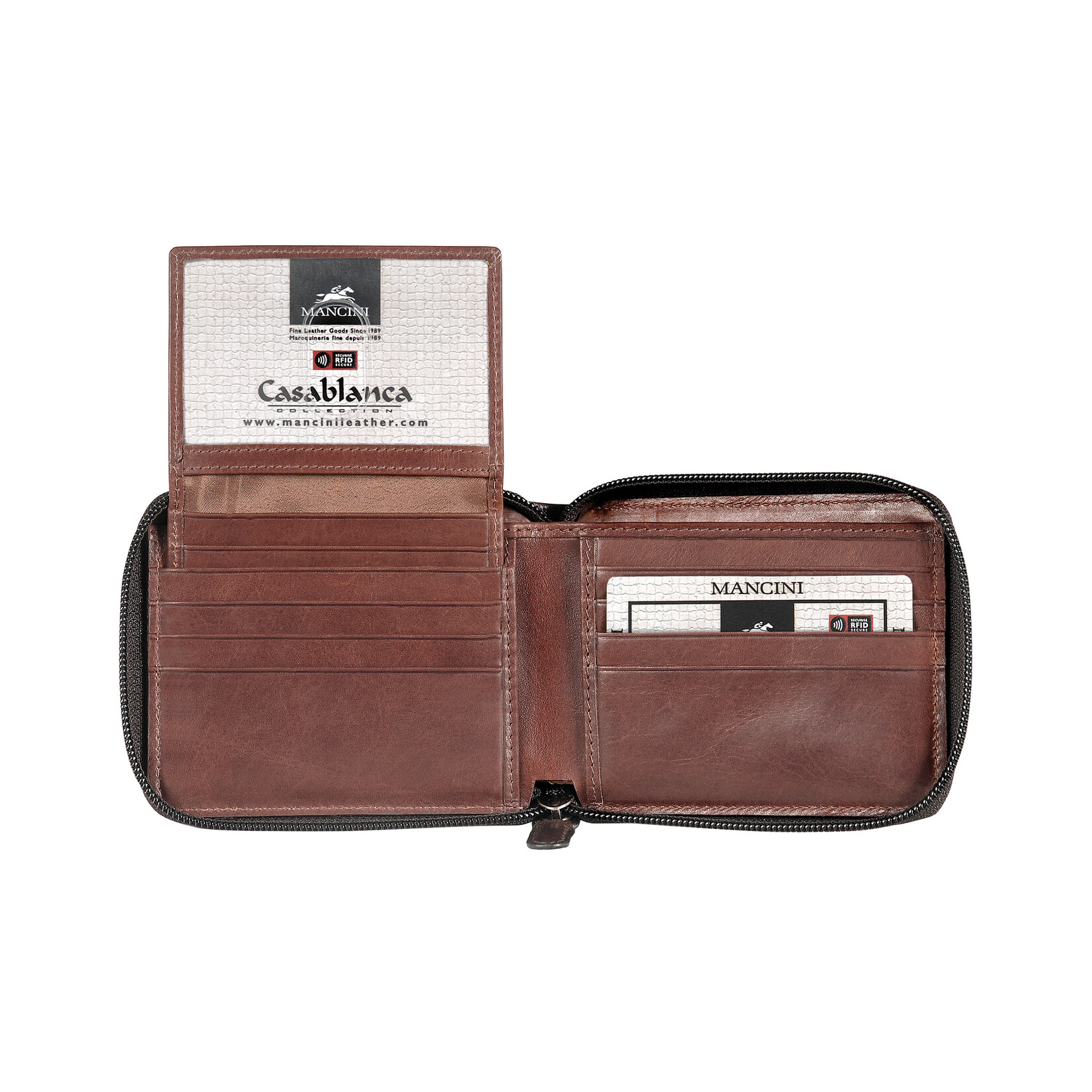 Mancini 8700159 Zippered Wallet Removable Passcase Black