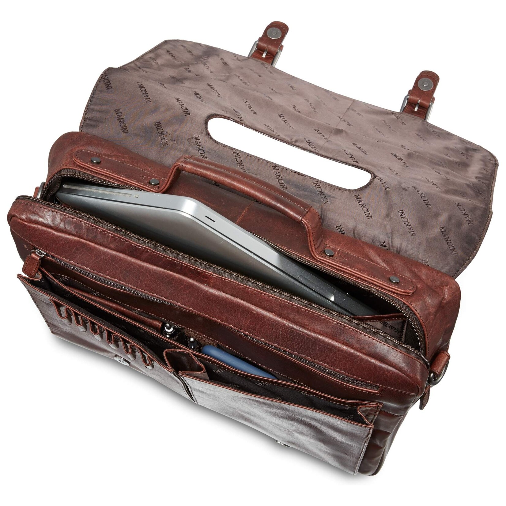 Mancini 99-5465 Porthole Laptop Briefcase Brown