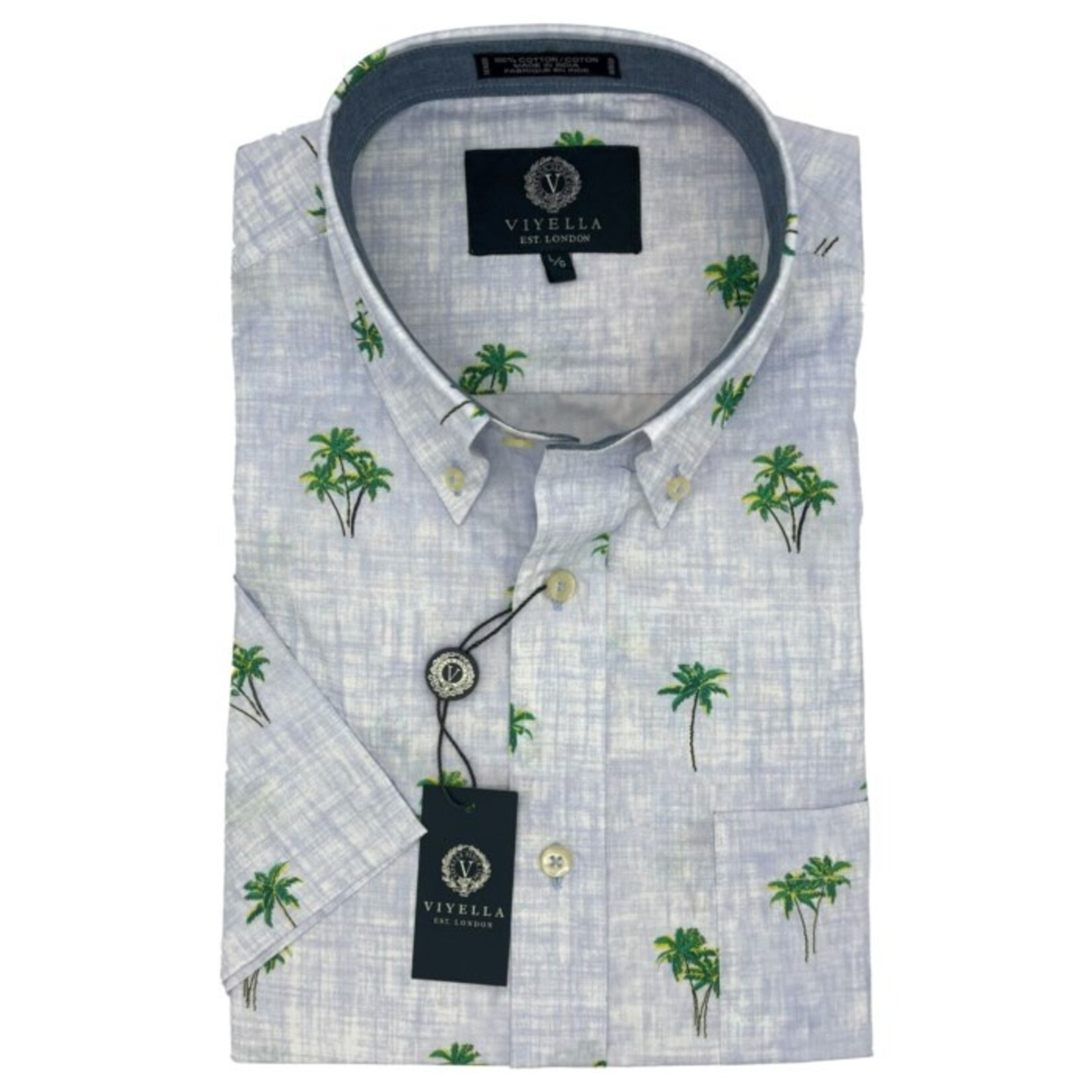 Viyella S25 654319 100% Cotton Madras S/S Shirt - Light Blue