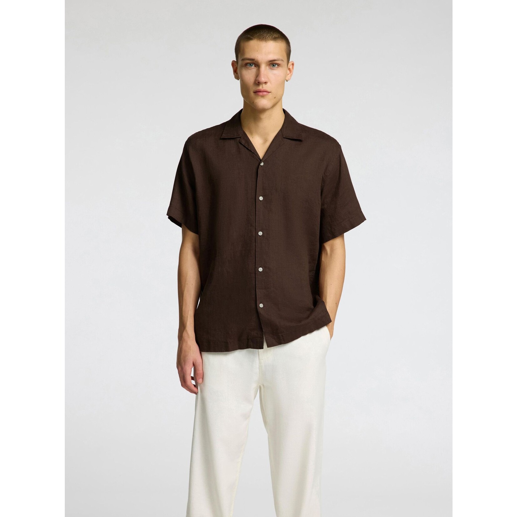 Selected Short Sleeve Linen Shirt - Chocolate