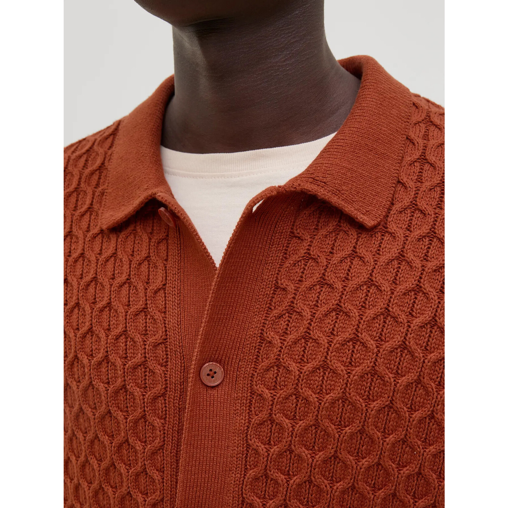 Jack & Jones Cable Knit Button up - Arabian Spice