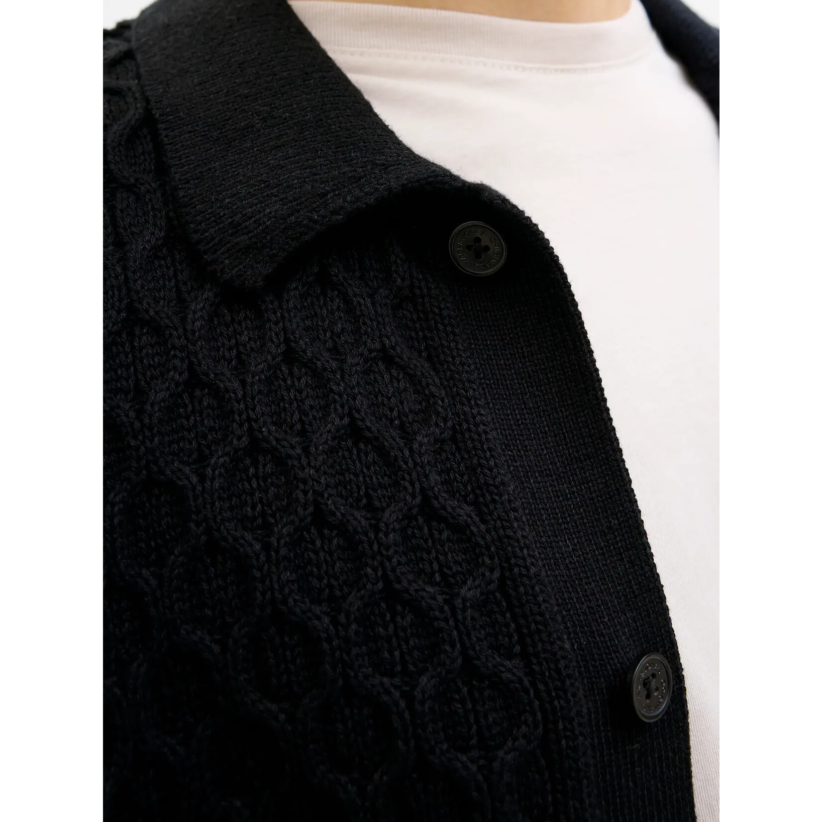 Jack & Jones Cable Knit Button up - Black