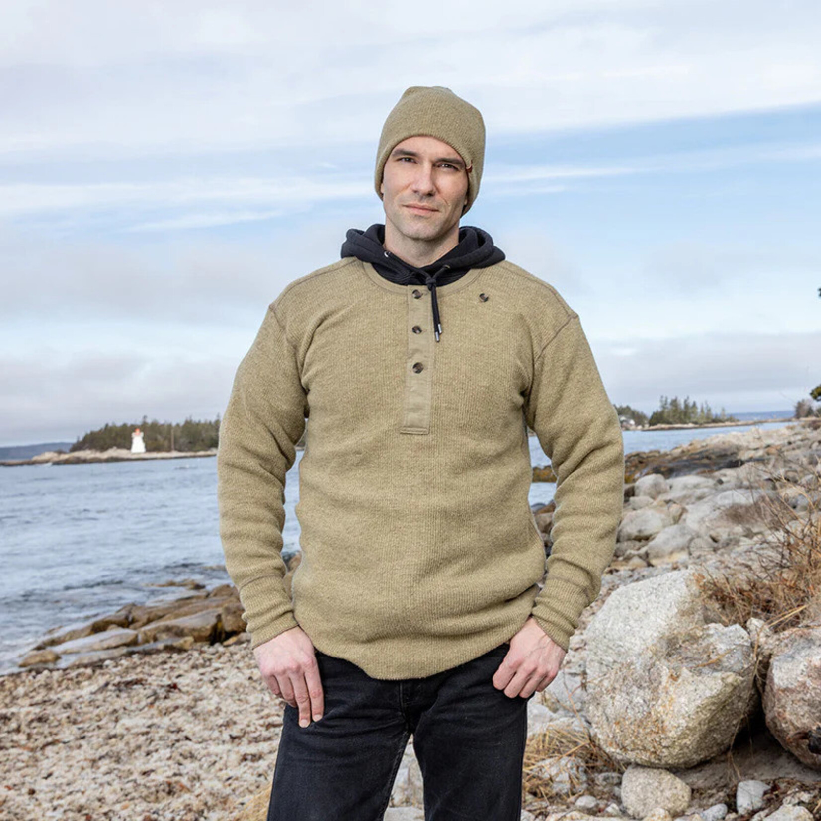 Stanfield's Stanfield's 1328 Wool Henley - Khaki D44