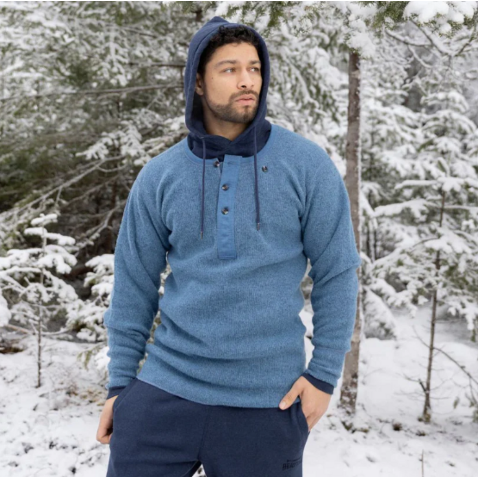 Stanfield's Stanfield's 1328 Wool Henley - Denim Blue B97