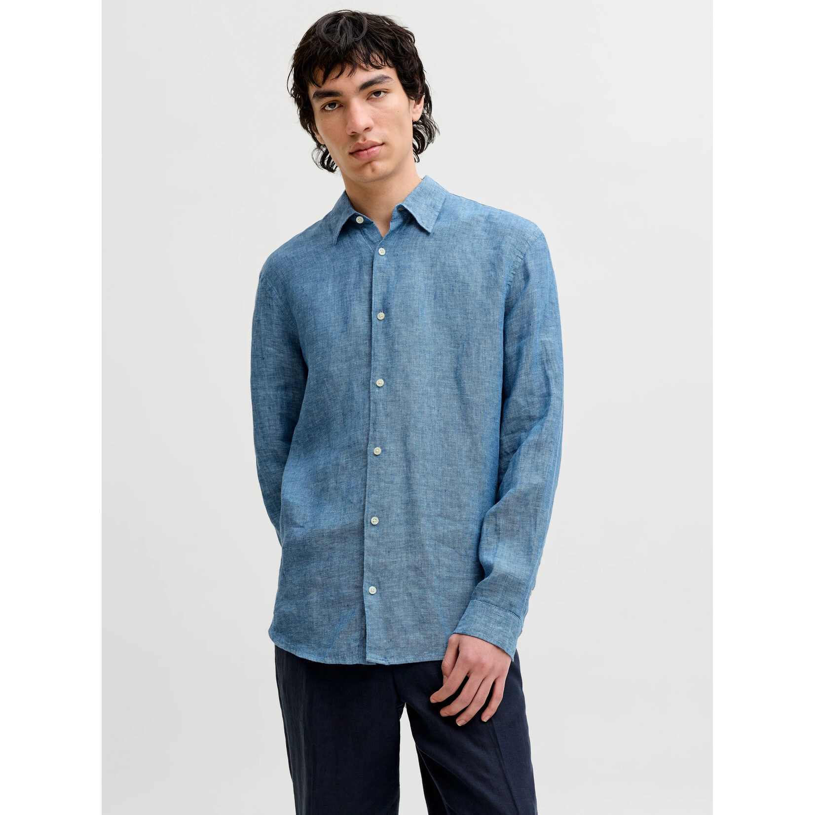 Jack & Jones Long Sleeve Linen Shirt - Faded Denim