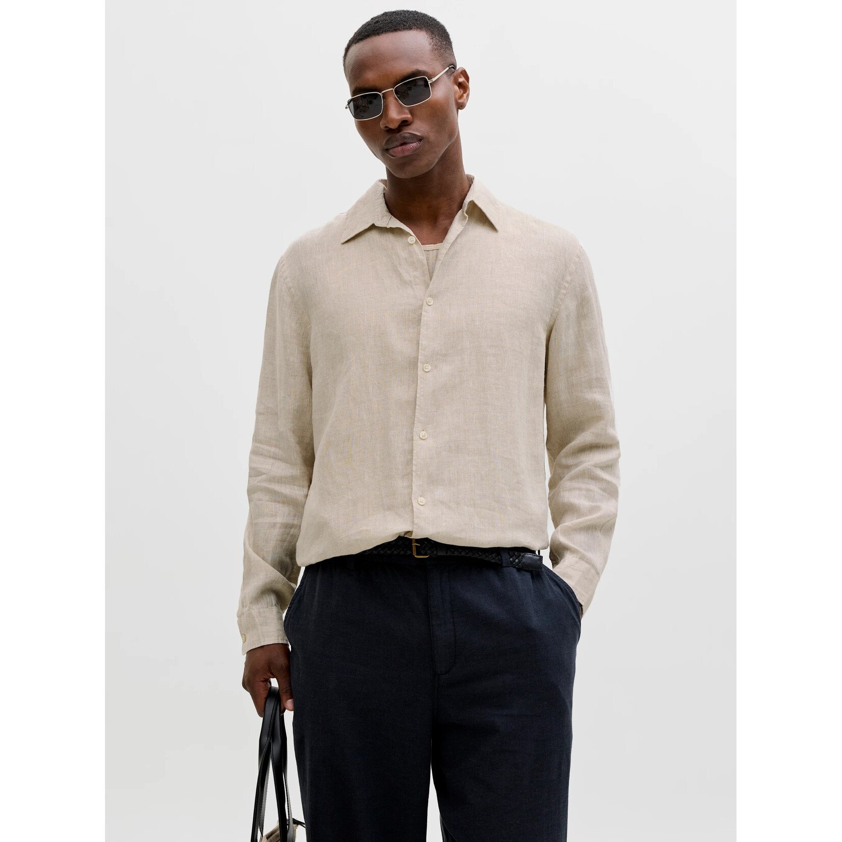 Jack & Jones Long Sleeve Linen Shirt - Alfalfa