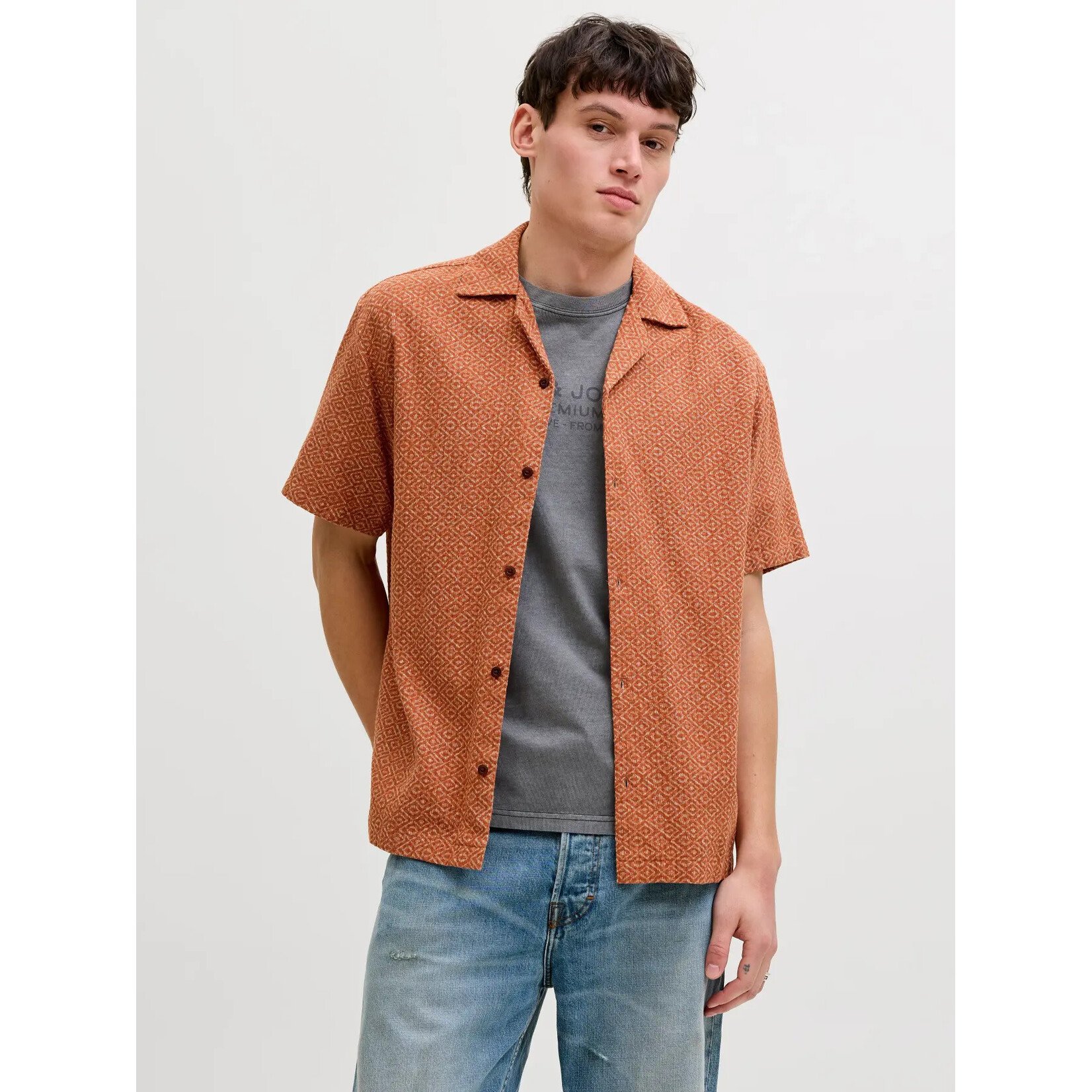Jack & Jones Short Sleeve Relaxed Shirt- Amber Brown