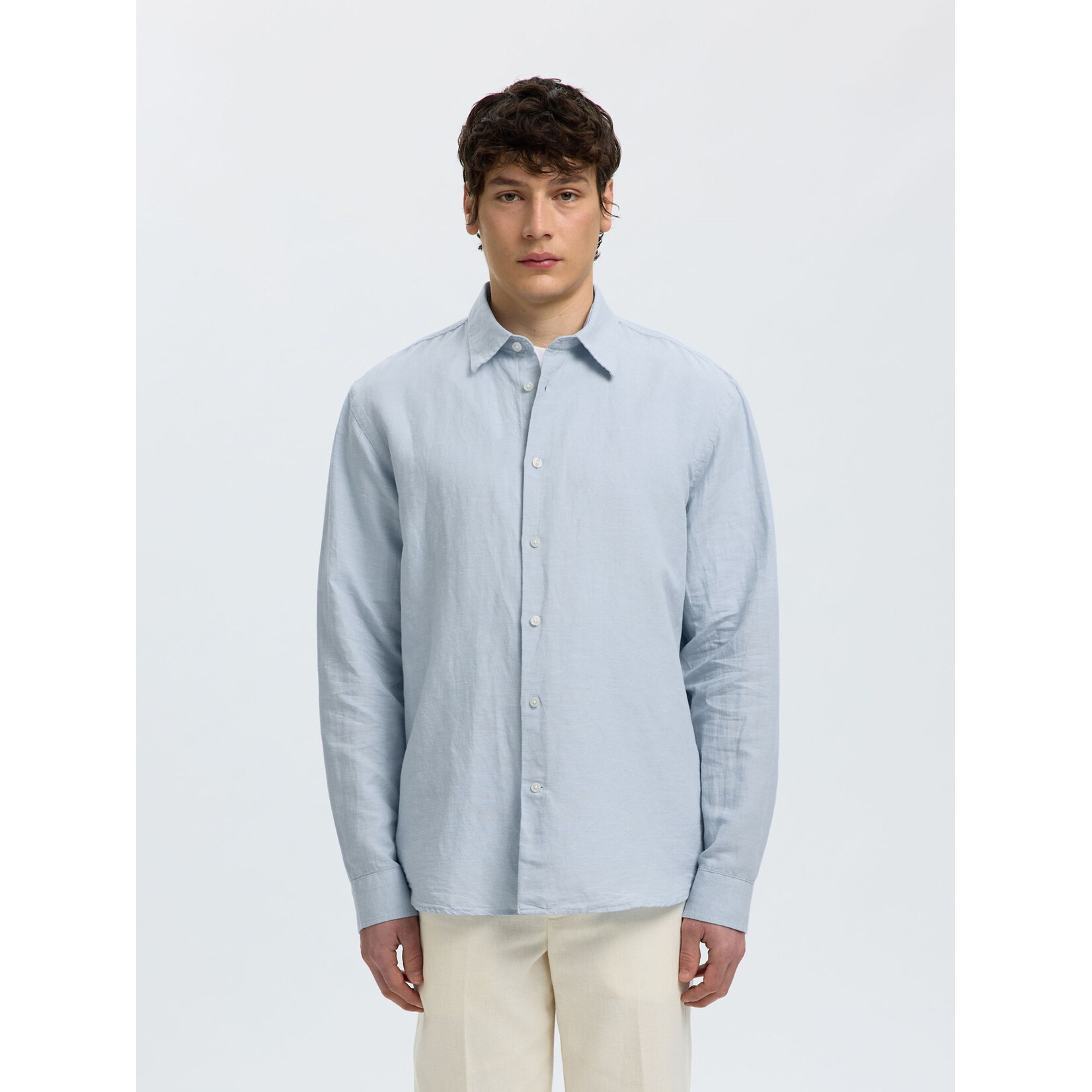 Selected Long Sleeve Linen Blend Shirt 16100084 - Dusty Blue
