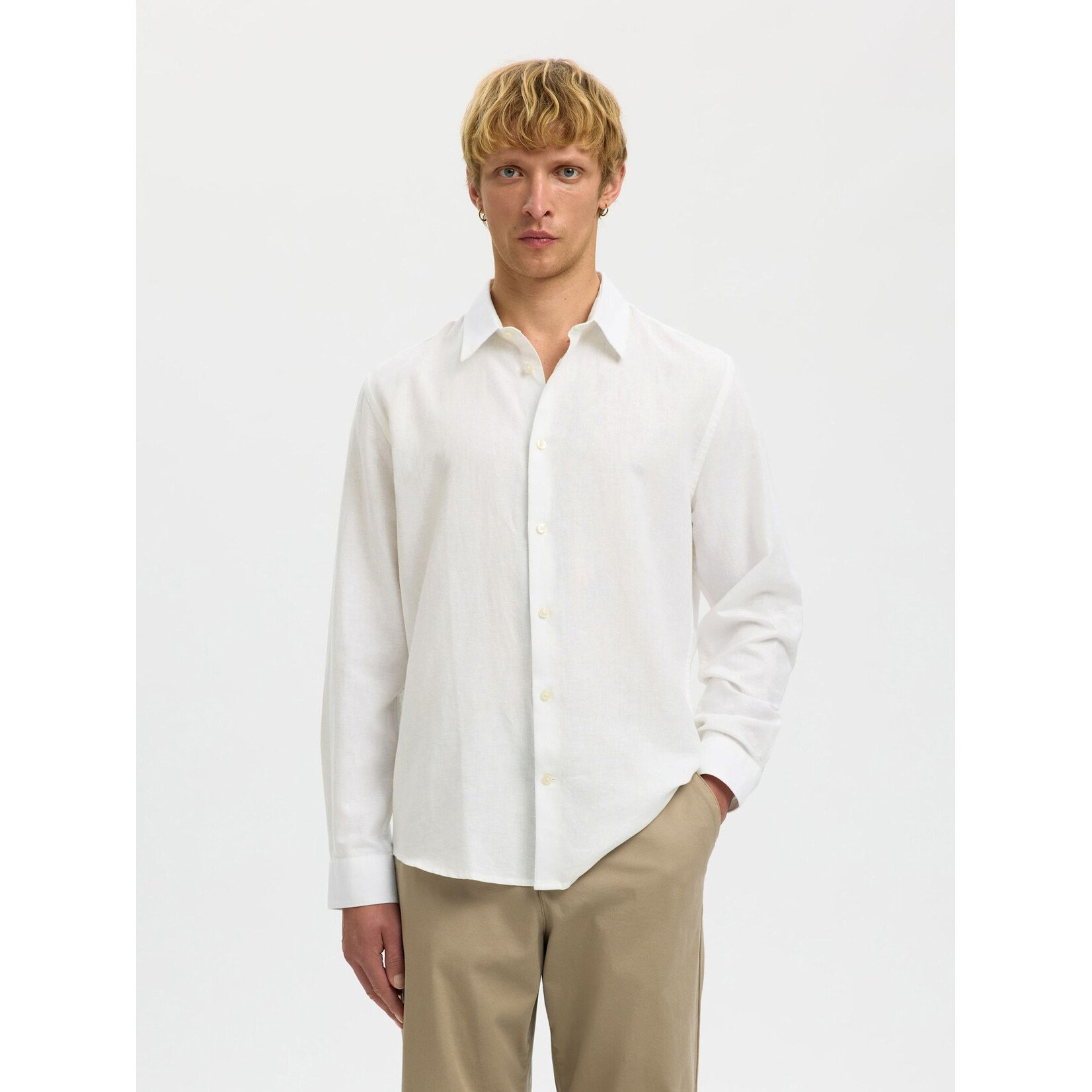Selected Long Sleeve Linen Blend Shirt 16100084 - White S26