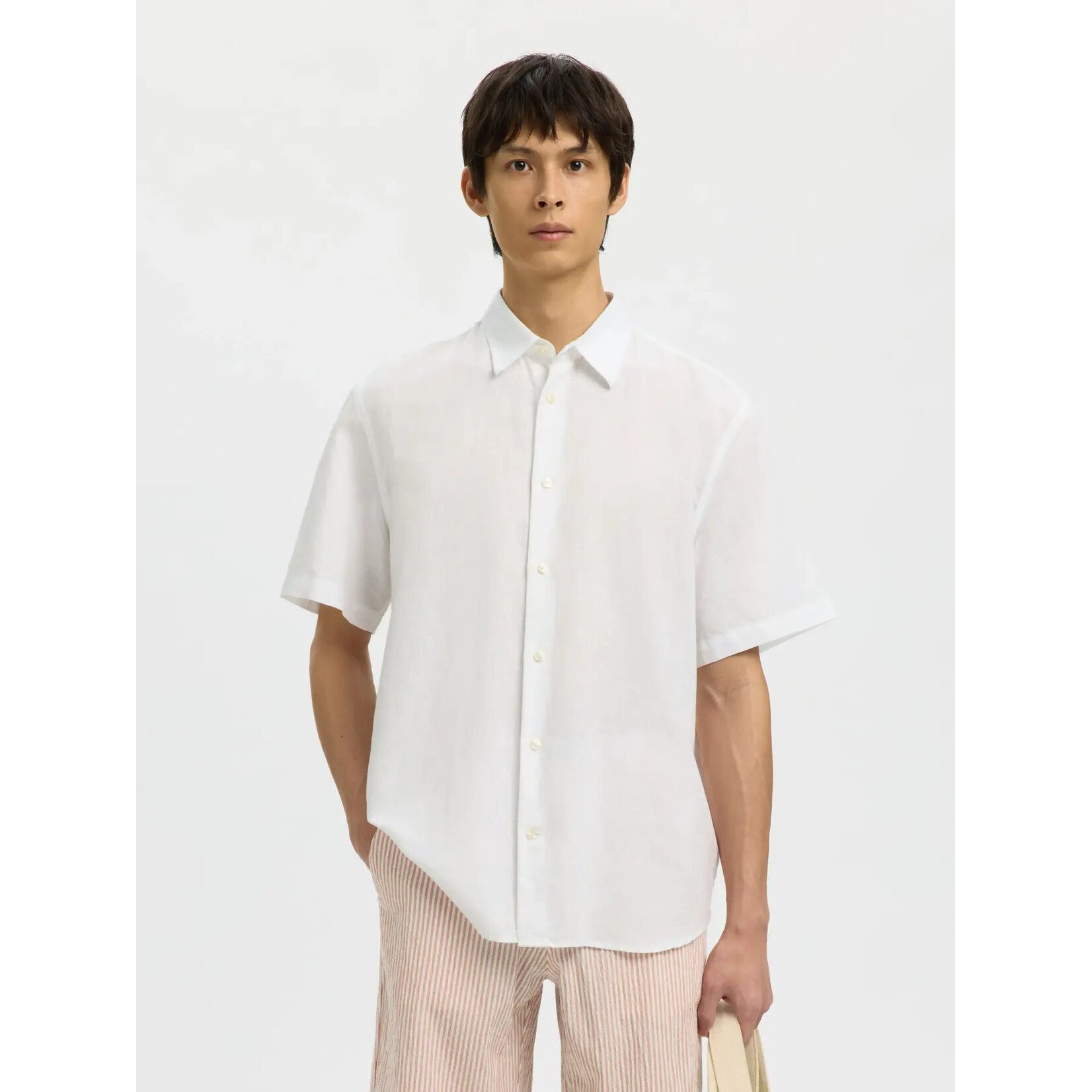 Selected Short Sleeve Linen Blend Shirt 16101200 - White