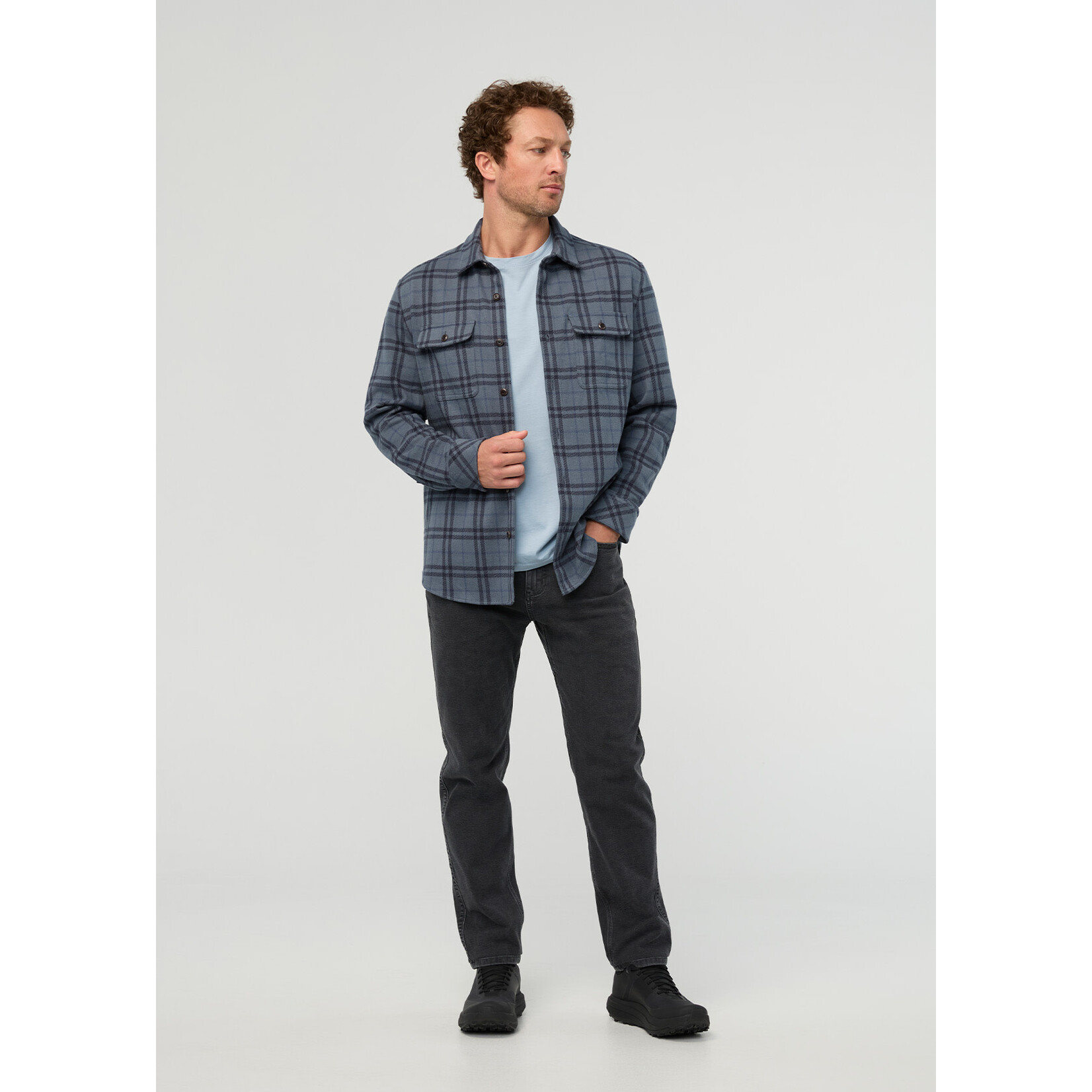 DU/ER DU/ER Performance Flannel Overshirt-Marine Plaid
