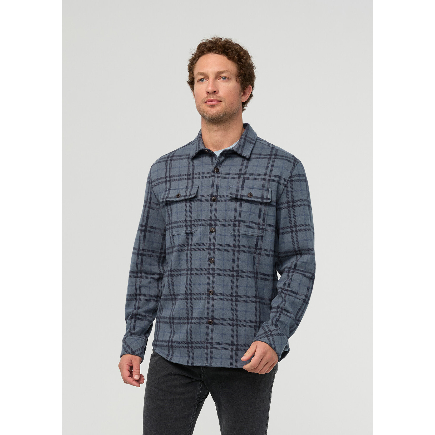 DU/ER DU/ER Performance Flannel Overshirt-Marine Plaid