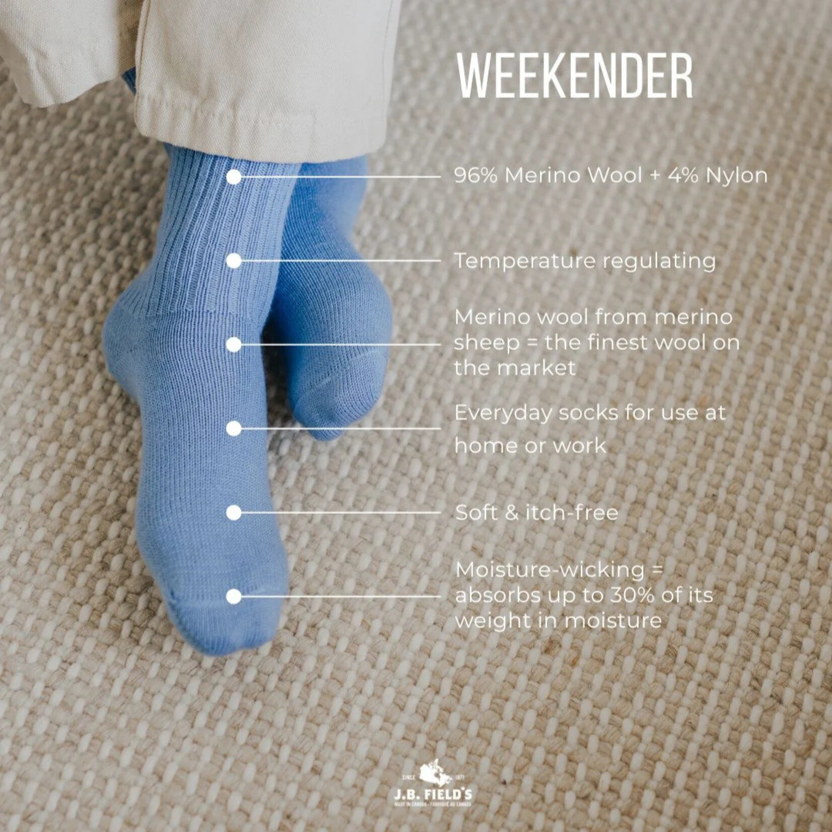 JB Fields Merino Wool Weekender Socks - Blue Mix