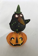 Halloween Crow on a Pumpkin Figurine