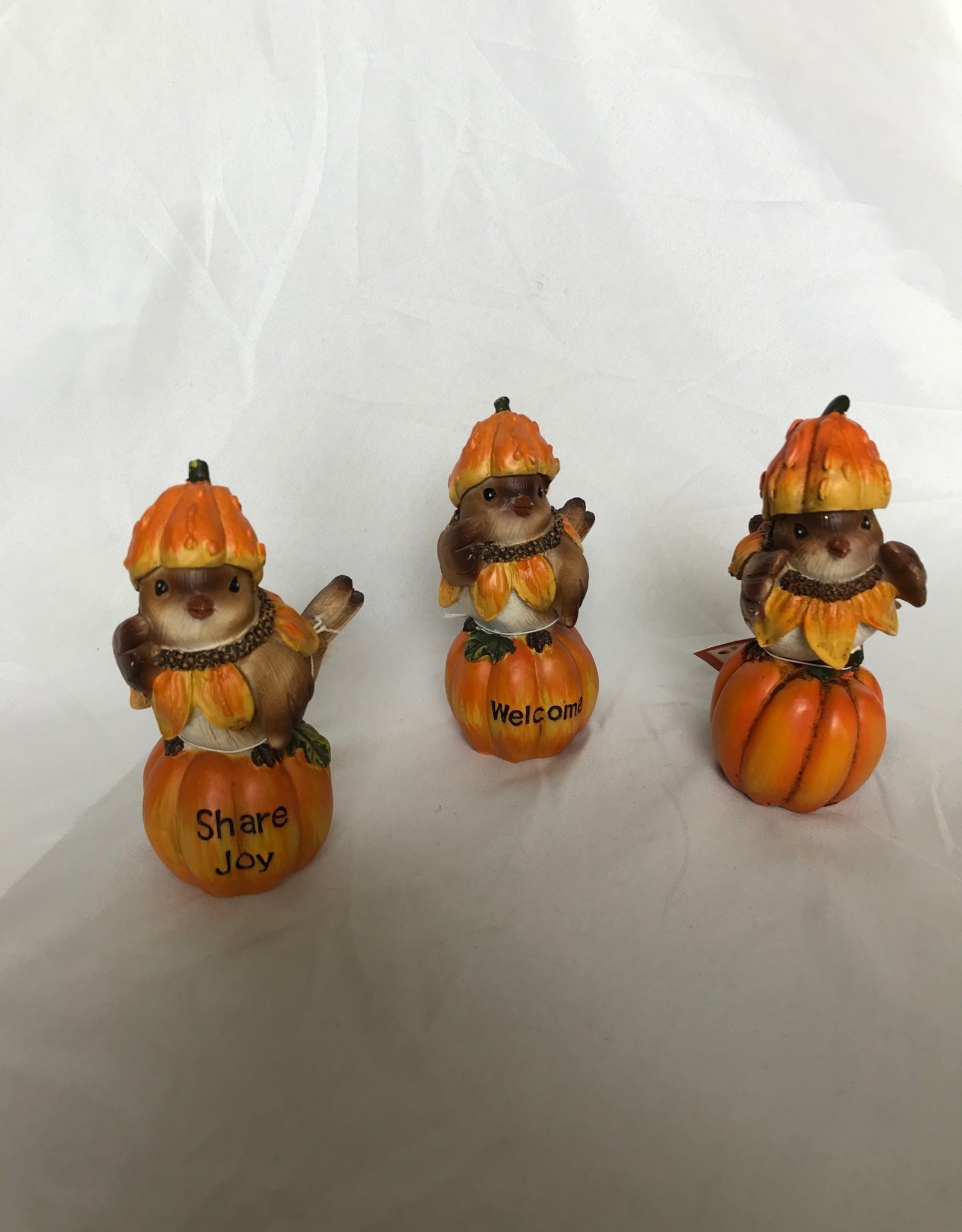 Fall Bird on Pumpkin Figurine