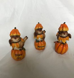 Fall Bird on Pumpkin Figurine