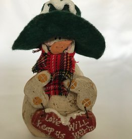Love Will Keep Us Warm Wooden Snowman Ornament