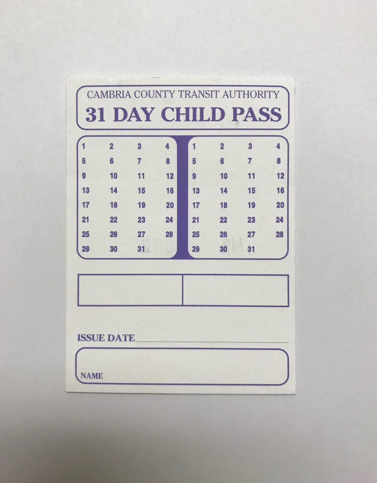 Bus Pass - Child 31 Day - Rural