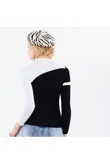 70°F/21°C High collar asym blk/white sweater