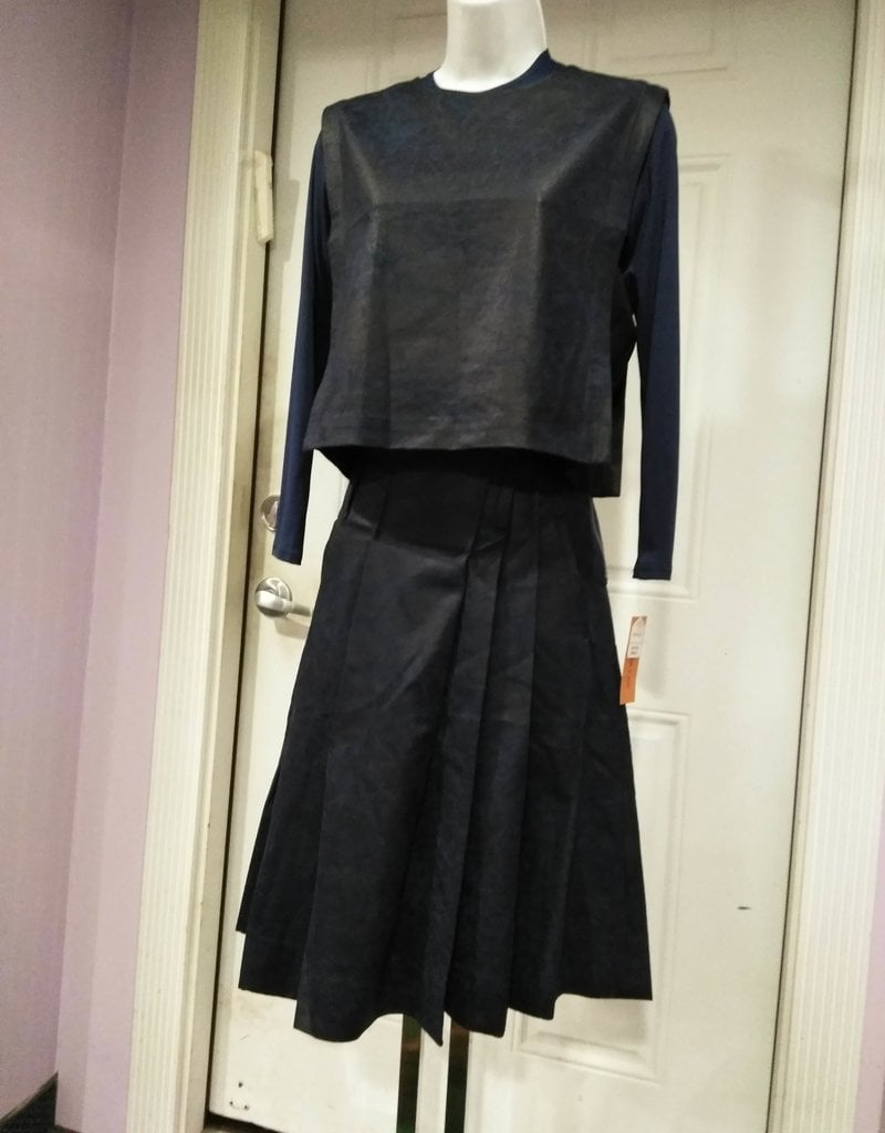 The Peoples Blue leather box pleat skirt
