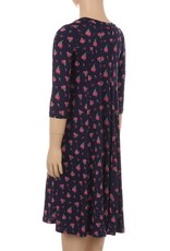 New Moa Collection Navy floral 3qtr sleeve dress with seamed detail