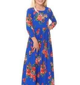 Alium Blue floral 3qtr sleeve maxi dress