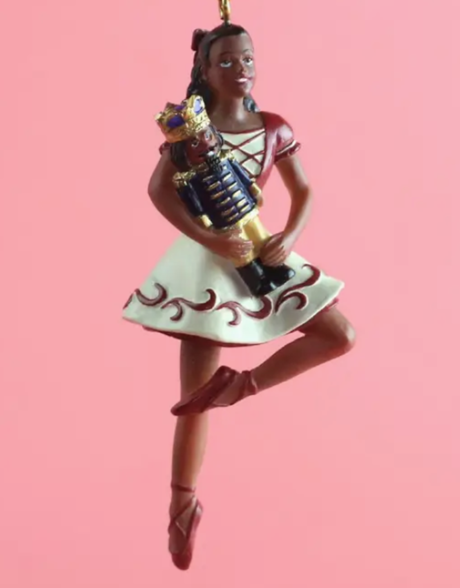 N.B.G. African American Clara on Pointe with Nutcracker Resin Ornament 4 in.