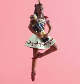 N.B.G. African American Clara on Pointe with Nutcracker Resin Ornament 4 in.