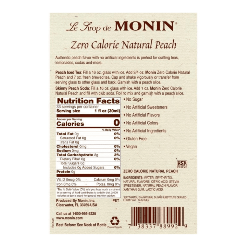 Monin Zero Calorie  Peach Syrup - 1L