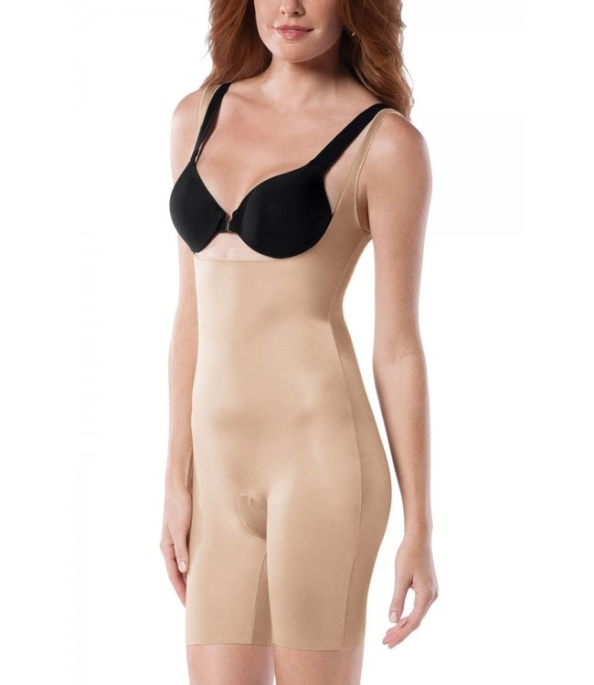 Spanx Open Bust Mid Thigh Bodysuit Tan Nude Convertible