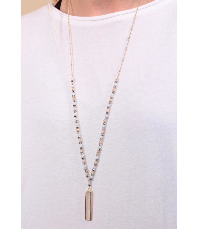 Caroline Hill - Courtland Long Beaded Necklace with Bar Stone Pendant