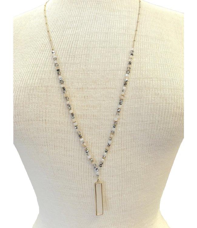 Caroline Hill - Courtland Long Beaded Necklace with Bar Stone Pendant
